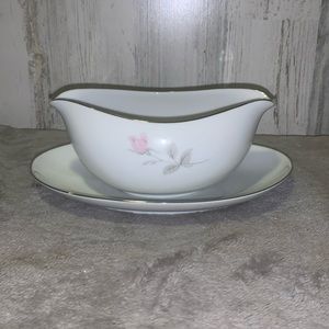 1201 Rose China Arbor Rose Gravy Boat with Attached Underplate